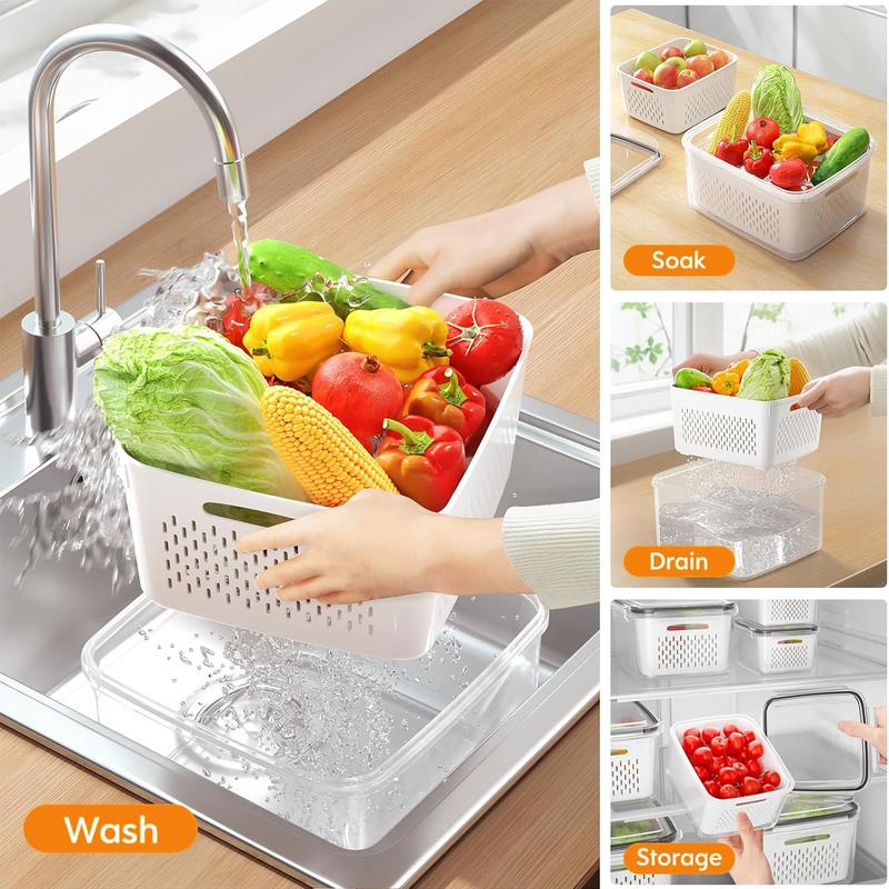 3-in-1 Fruit & Vegetable Storage Containers with Removable Colander