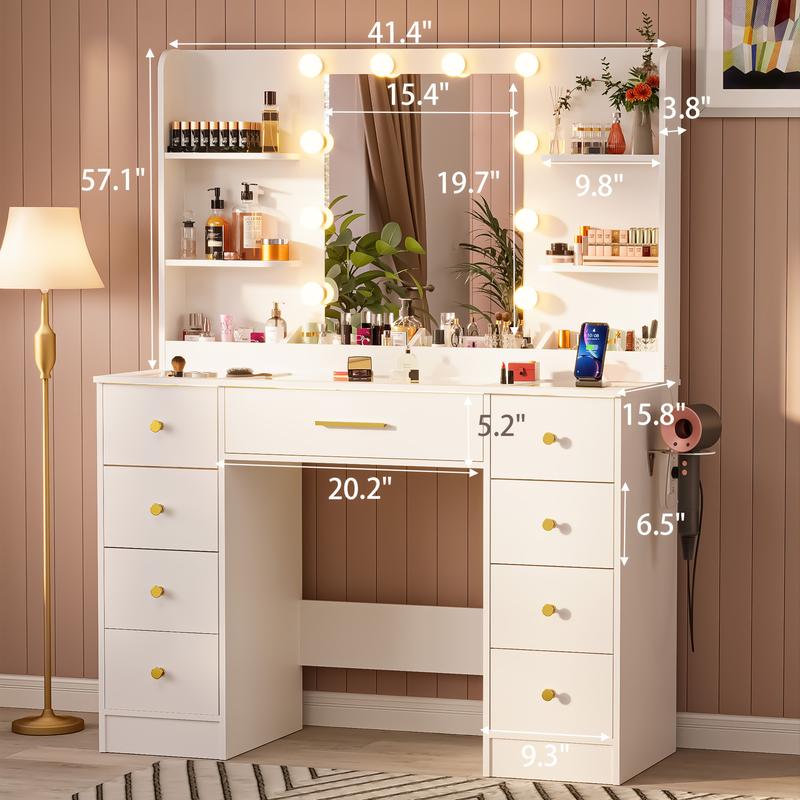 Smart Vanity Desk with LED Mirror